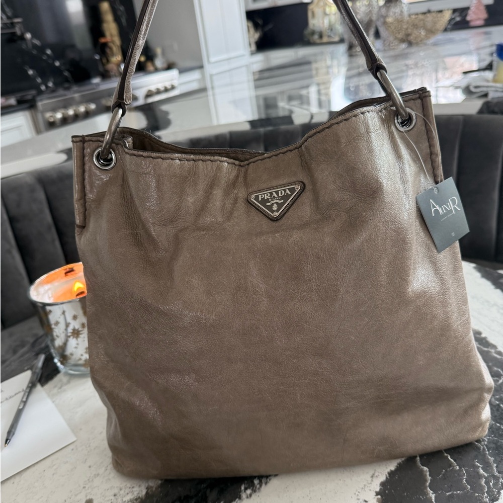 Prada Taupe Leather Shoulder Bag